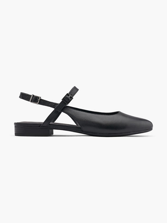 Black Leather Double Strapped Slingback Ballerina