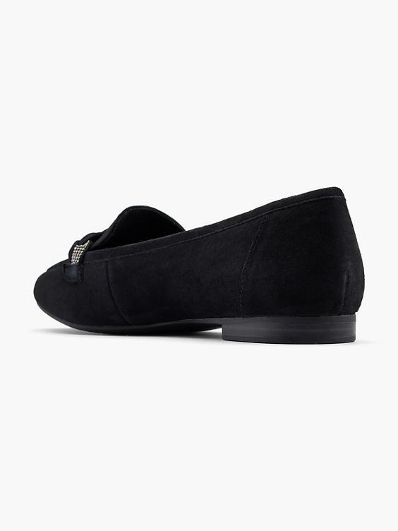 Black Leather Loafer with Diamante Entwined Braid Detail
