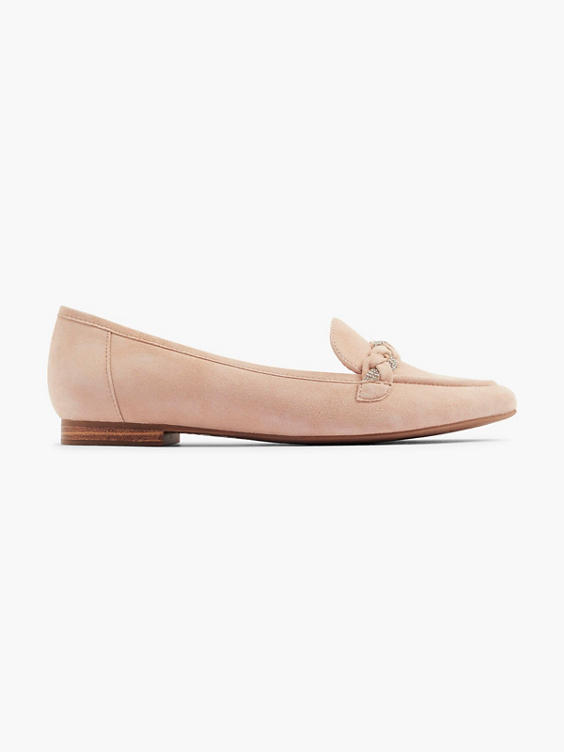 Light Pink Leather Loafer with Diamante Entwined Braid Detail