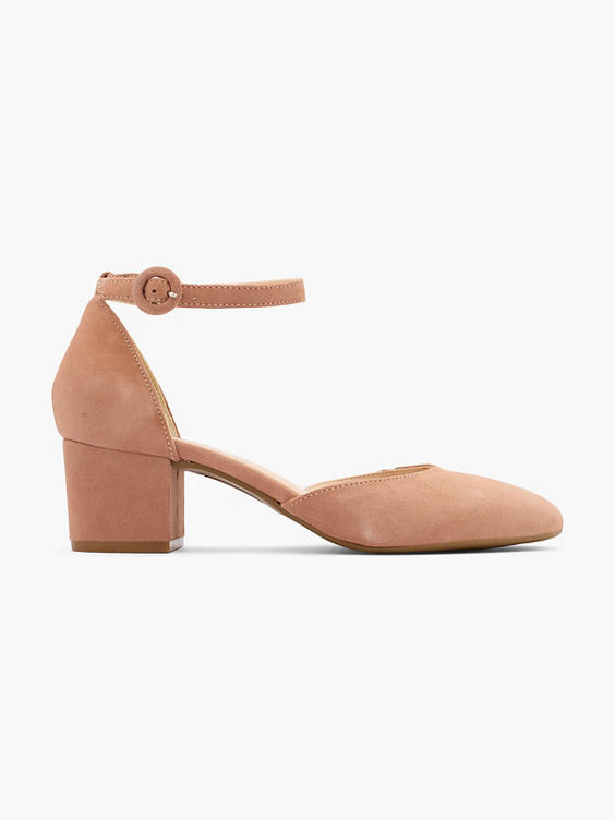 Pink Leather Block Heel with Ankle Strap