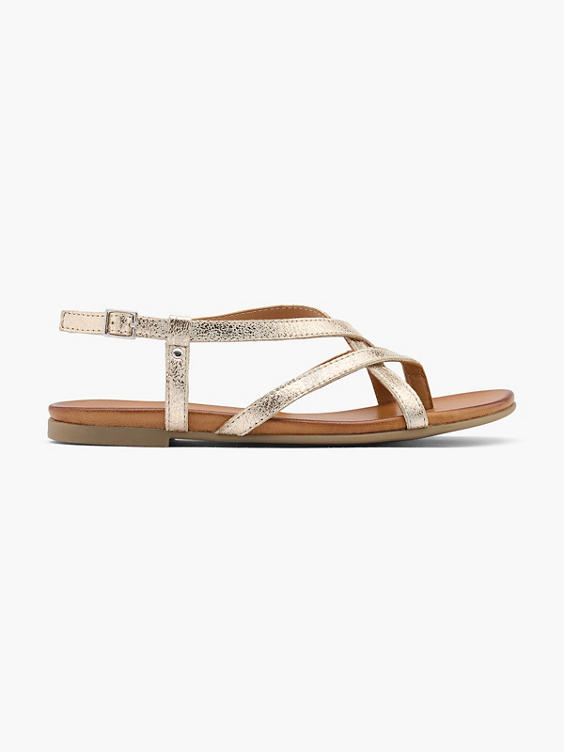 Gold Leather Strapped Flat Sandal