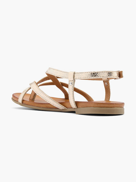 Gold Leather Strapped Flat Sandal