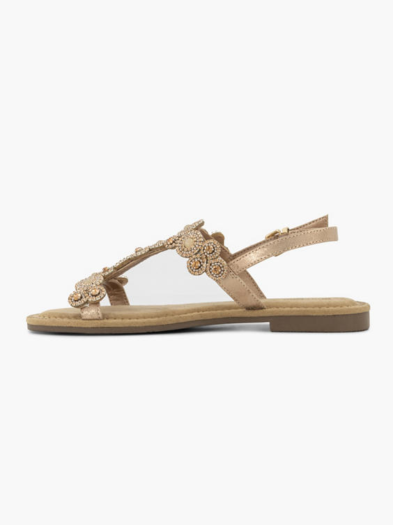 Rose Gold Slingback Strapped Sandal with Gem Detailing 