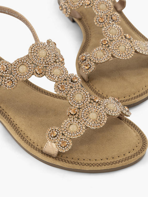 Rose Gold Slingback Strapped Sandal with Gem Detailing 