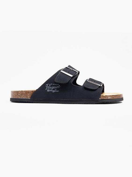 Black Two Strap Footbed Sandals