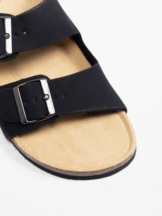 Black Two Strap Footbed Sandals