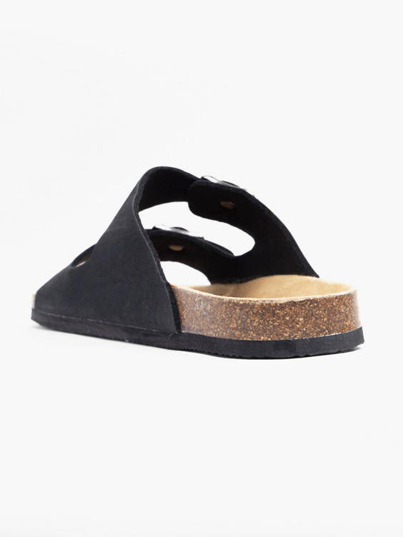 Black Two Strap Footbed Sandals