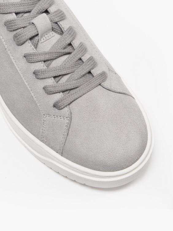 Grey Leather Suede Cupsole Trainers