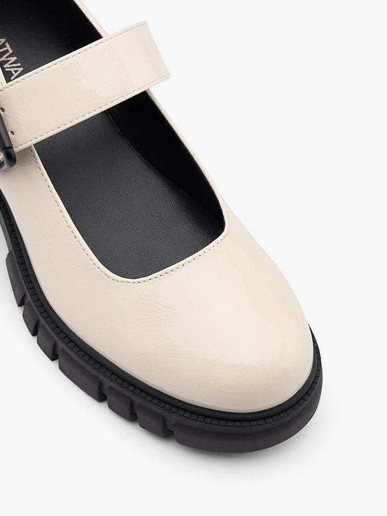 Beige and Black Platform Mary Jane with Buckle Fastening