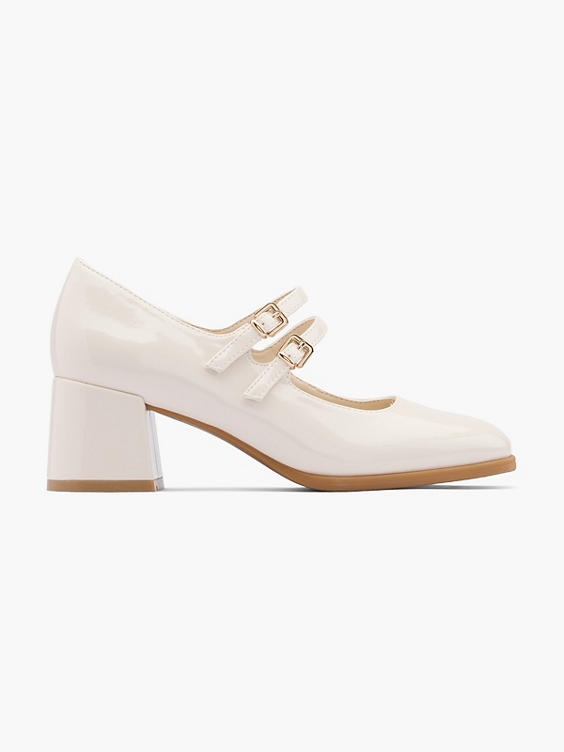 Beige Double Strapped Mary Jane with Contrasting Sole