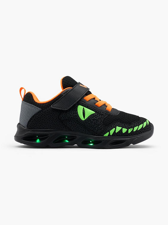Junior Black/Green/Orange Light Up Velcro Trainers