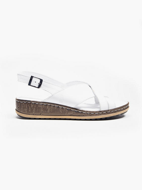White Leather Cross Strapped Comfort Sandal 