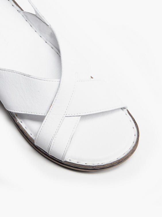 White Leather Cross Strapped Comfort Sandal 