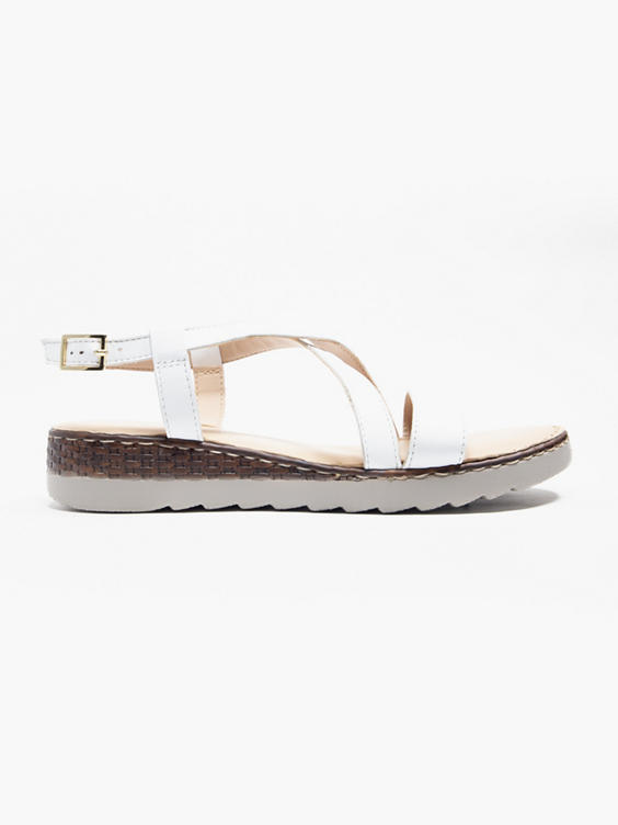 White Leather Multi Strapped Wedge Sandal 
