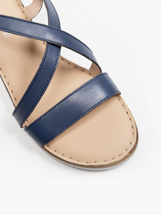 5th Avenue) Navy Leather Multi Strapped Wedge Sandal in Blue  