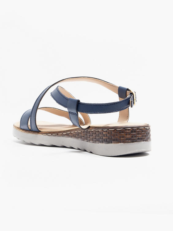 Navy Leather Multi Strapped Wedge Sandal 