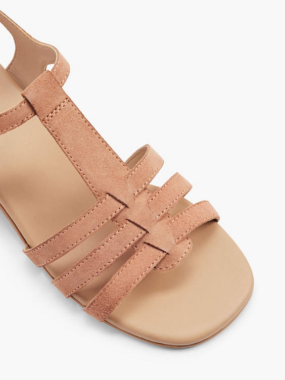 Nude Leather Strapped Sandal with Block Heel 