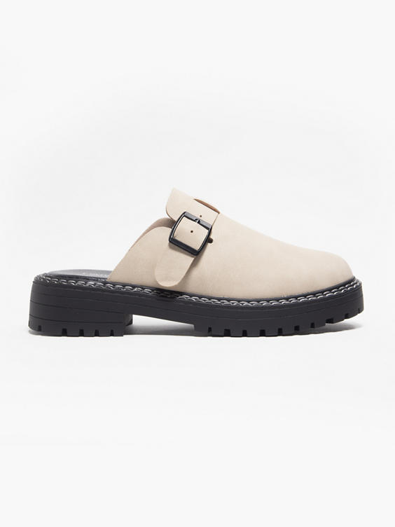 Beige Closed Toe Slip On Shoe with Contrasting Stitching 