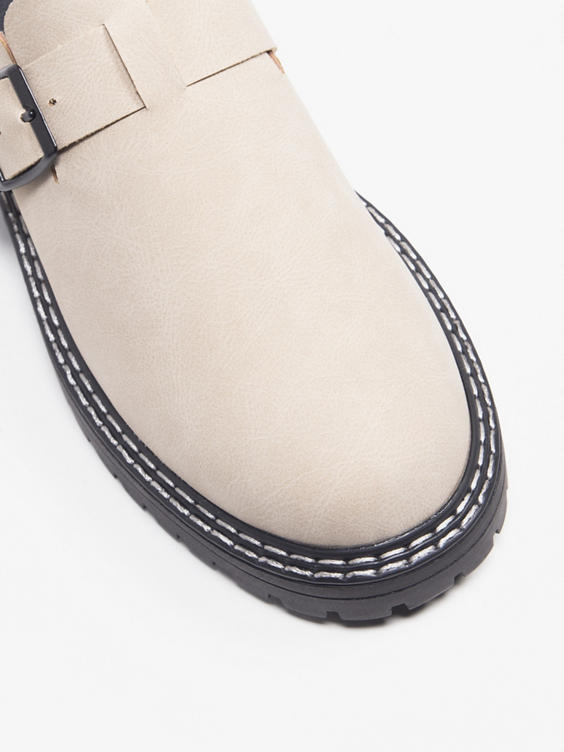 Beige Closed Toe Slip On Shoe with Contrasting Stitching 