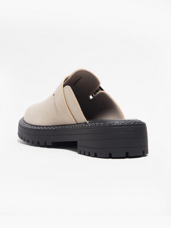 Beige Closed Toe Slip On Shoe with Contrasting Stitching 