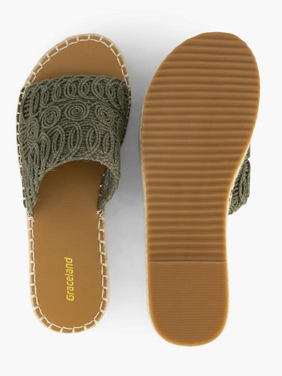 Khaki platform slipper