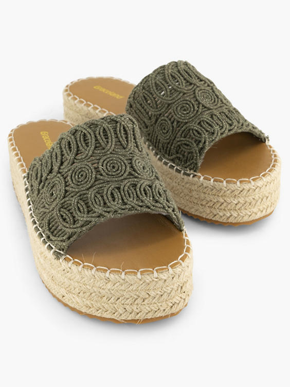 Khaki platform slipper