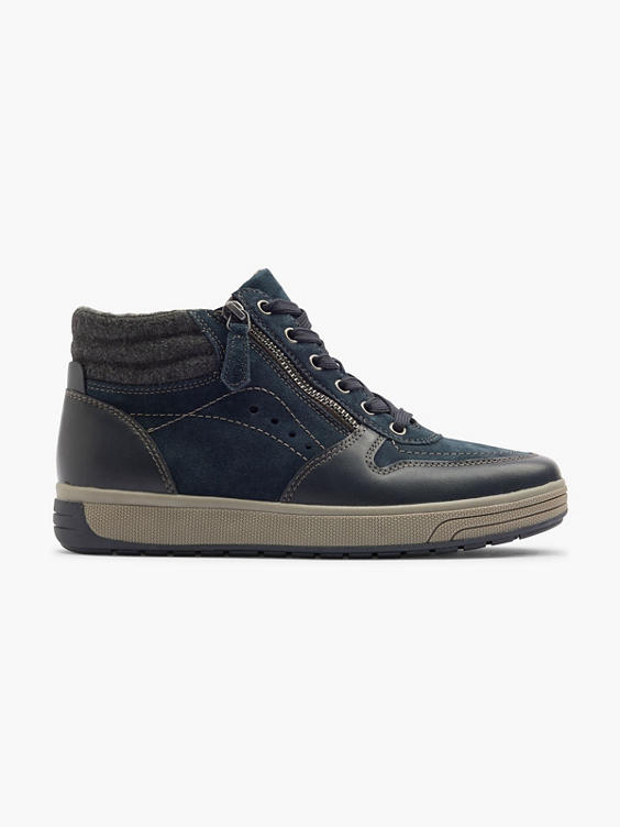 Blauwe leren comfort hoge sneaker