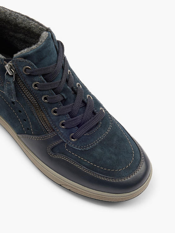 Blauwe leren comfort hoge sneaker