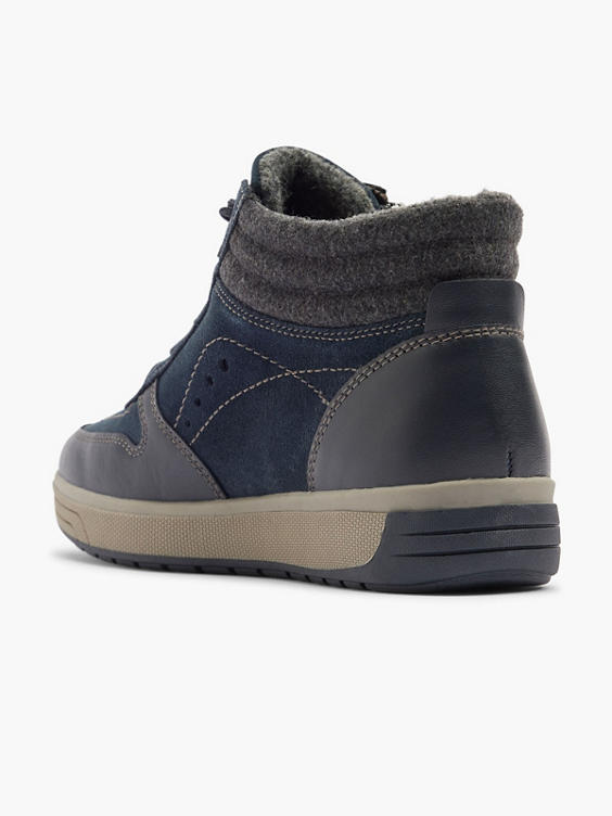 Blauwe leren comfort hoge sneaker