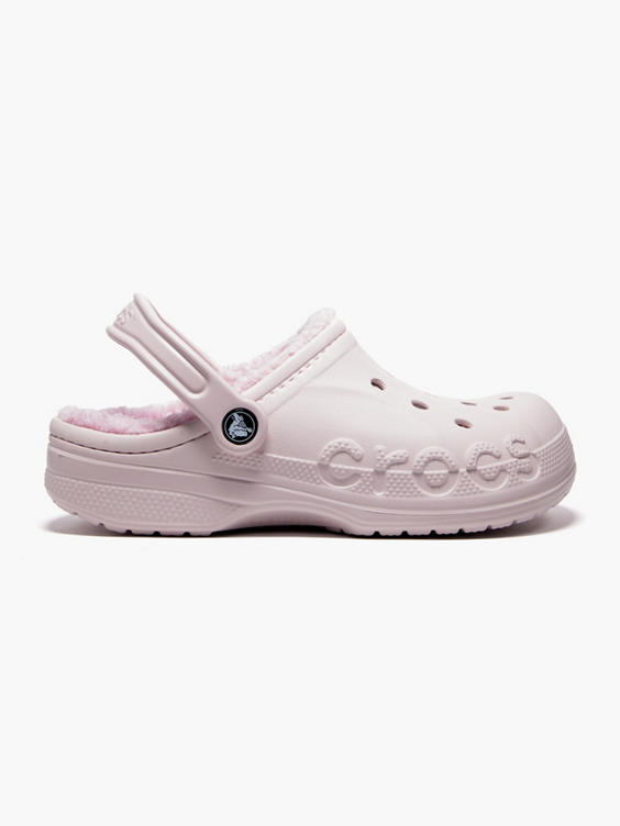 Ladies Barely Pink Fur Lined Baya Crocs