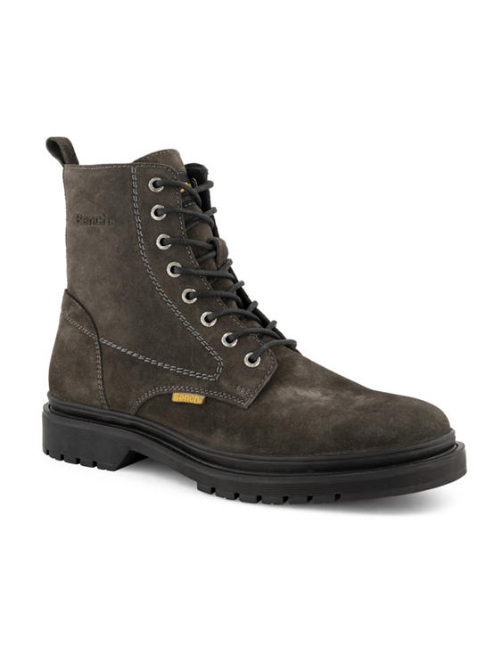 Donkergrijs leren veterboots