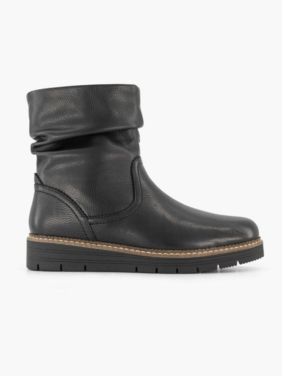 Zwarte leren comfort enkellaars gevoerd