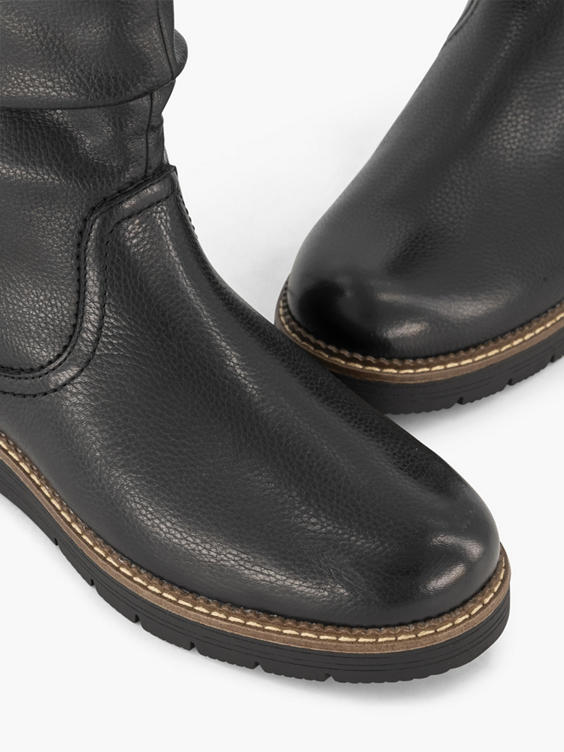 Zwarte leren comfort enkellaars gevoerd