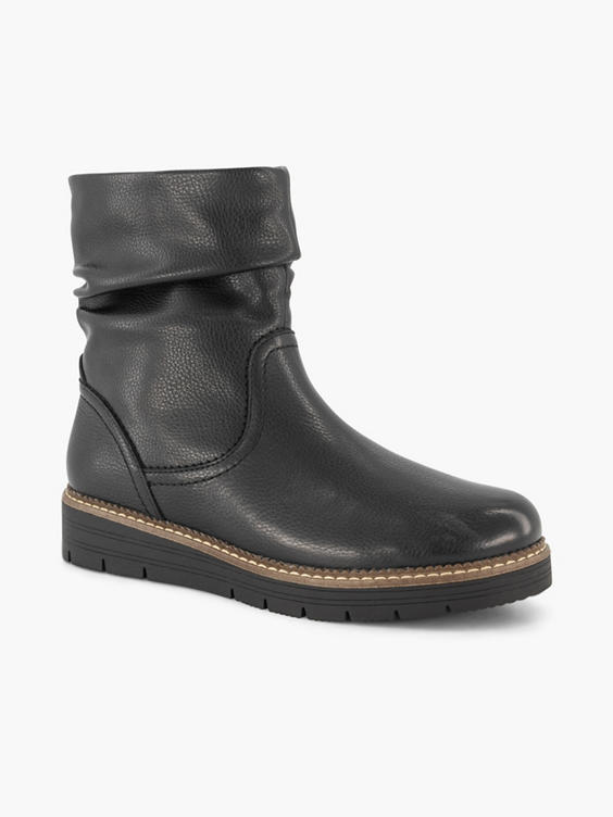 Zwarte leren comfort enkellaars gevoerd