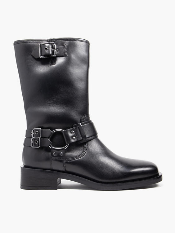 Black Leather Chunky Boot with Harness Detail