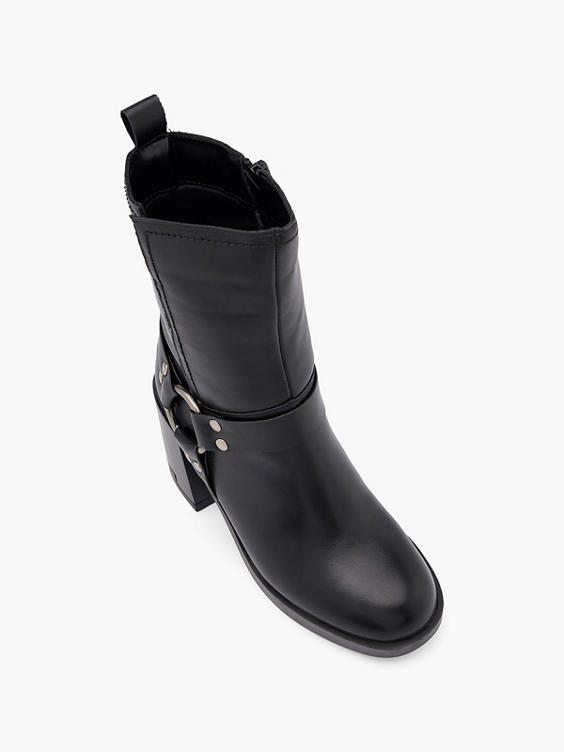 Black Platformed Heeled Biker Boot 