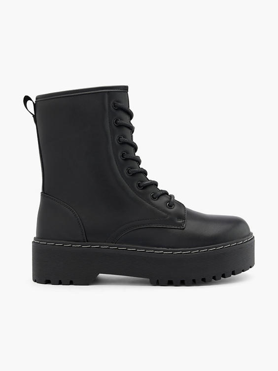 Black biker boots lace up best sale