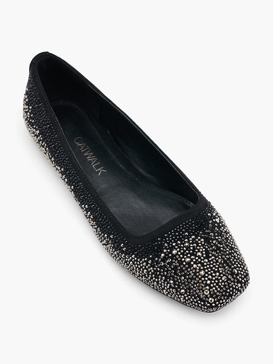 Catwalk Black and Silver Diamante Ballerina Flat in Black DEICHMANN