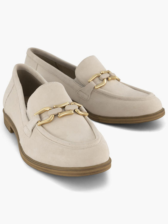 Beige comfort leren loafer sierketting