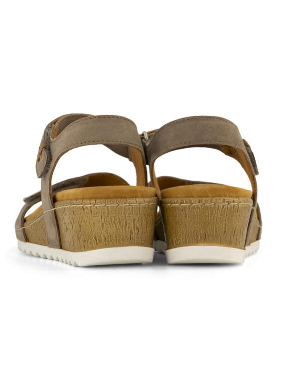 Taupe leren comfort sandalette sleehak