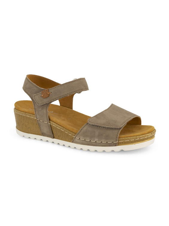Taupe leren comfort sandalette sleehak