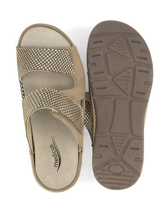 Taupe leren comfort slipper klittenband