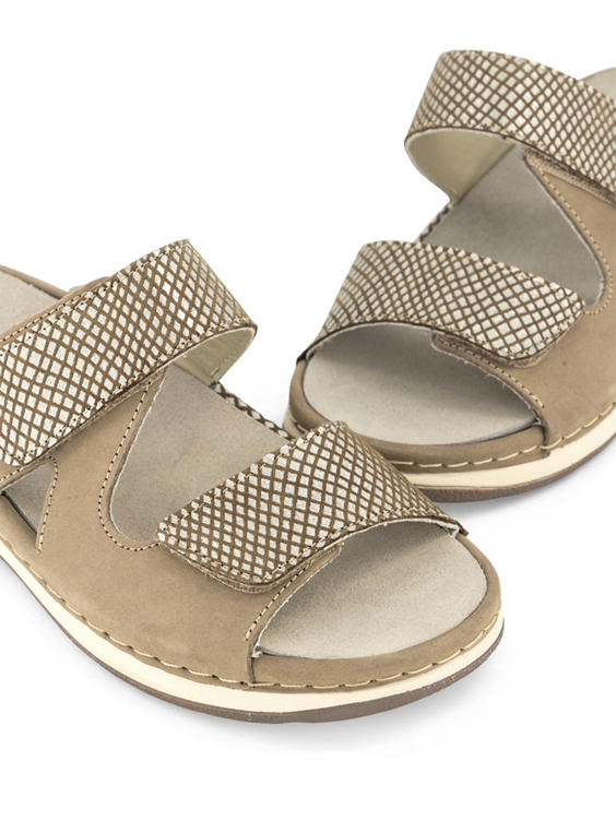 Taupe leren comfort slipper klittenband