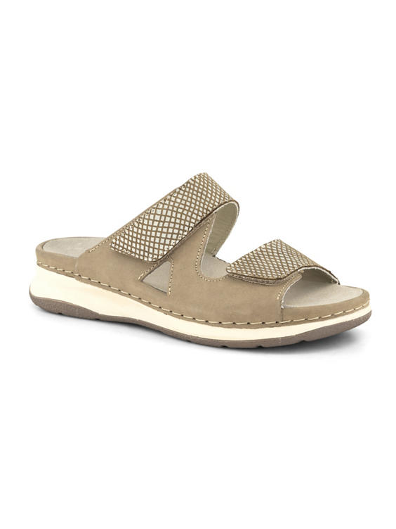 Taupe leren comfort slipper klittenband