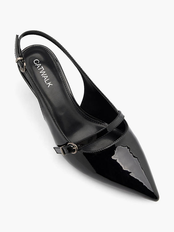 Black Slingback Low Heel with Buckle Strap