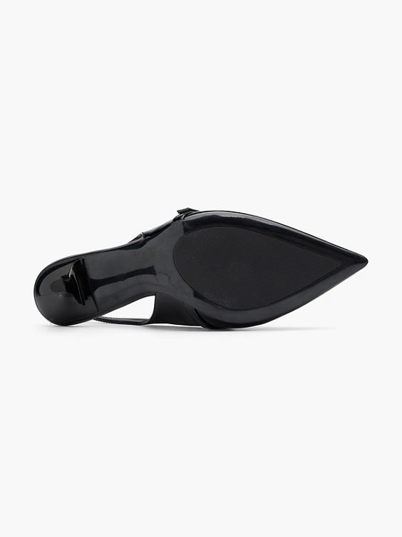 Black Slingback Low Heel with Buckle Strap