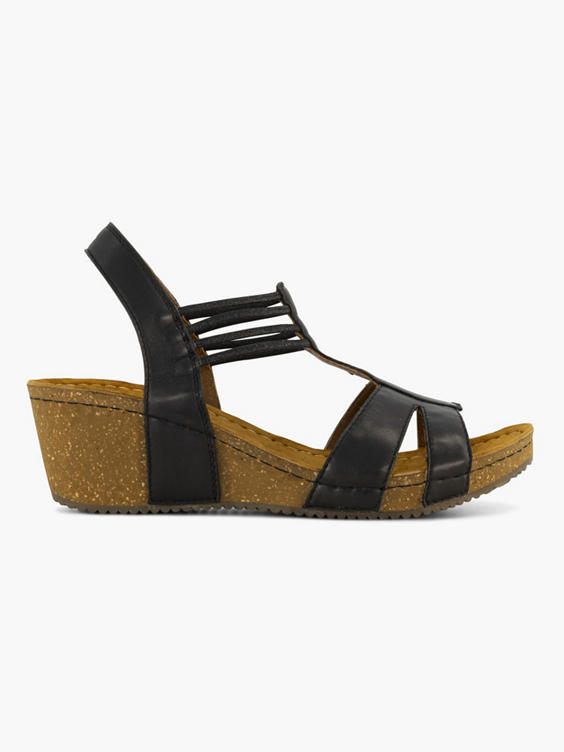 Zwarte leren comfort sandalette sleehak