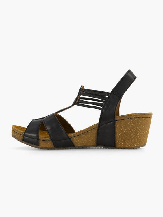 Zwarte leren comfort sandalette sleehak