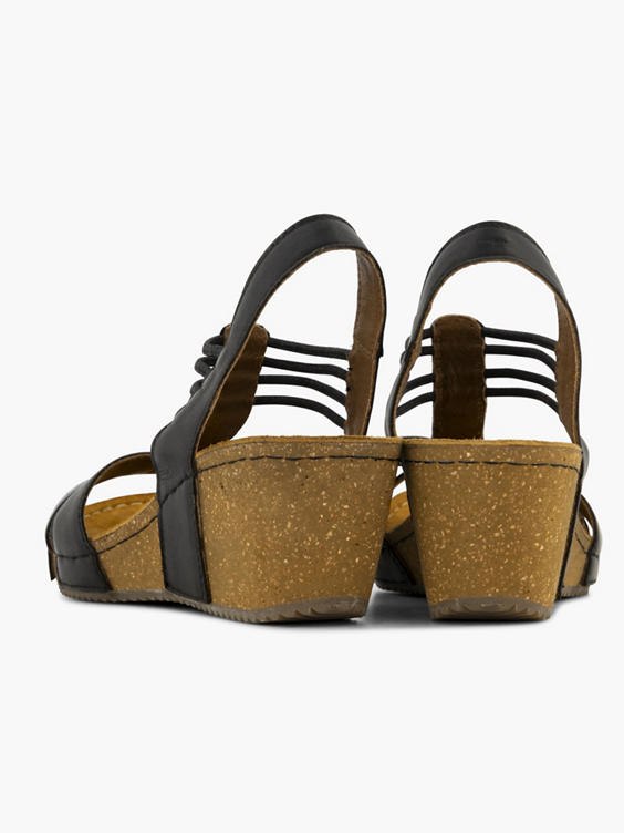 Zwarte leren comfort sandalette sleehak