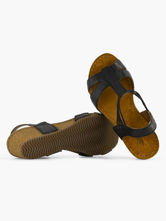 Zwarte leren comfort sandalette sleehak